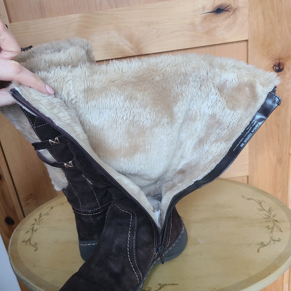 Bear Traps EU 39 US 8 Brown Suede Faux Fur Tall Flat Boots Cozy Scandi Winter - Picture 8 of 8